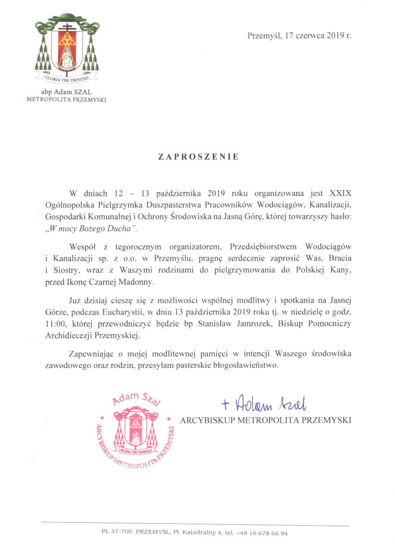Zaproszenie abpa Adama Szala